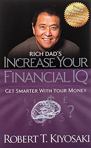 Book cover with portrait of Robert Kiyosaki and financial symbols.