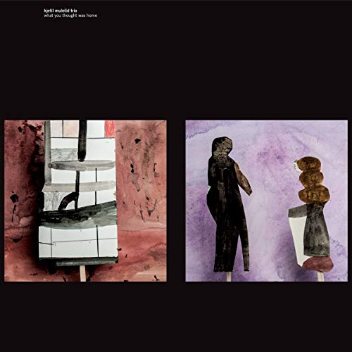 Album cover showing two abstract watercolor paintings on sticks against a black background.