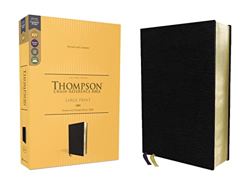 Black leather Bible with gold page edges, shown with its box.