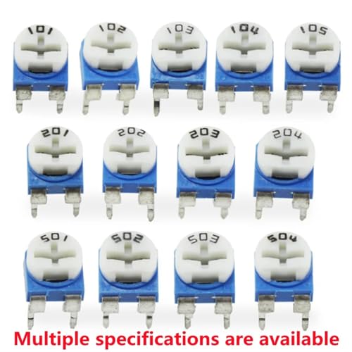 Twelve small blue and white potentiometers arranged in a grid pattern.