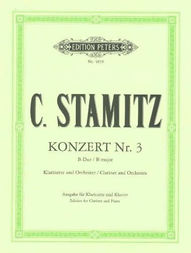 Sheet music cover for C. Stamitz Clarinet Concerto No. 3, Edition Peters, light green background.