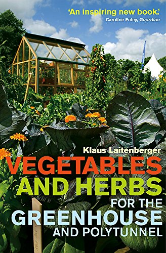 Book cover showing a greenhouse in a garden with leafy vegetables and orange flowers.