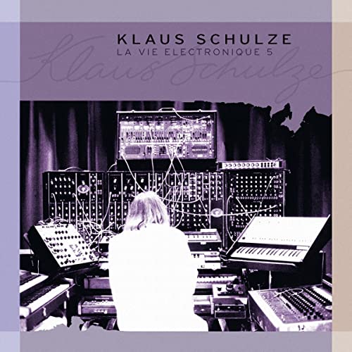 CD cover for Klaus Schulze’s “La Vie Electronique 5” featuring electronic music equipment.