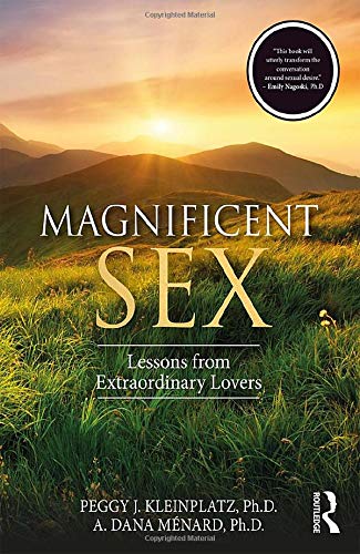 Book cover with title “Magnificent Sex” over a landscape scene.
