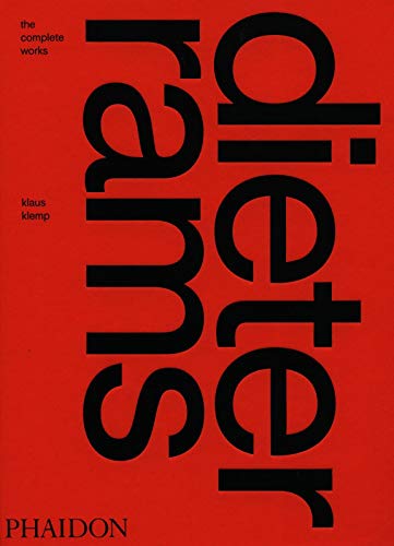 Book cover with large black text Dieter Rams on a bright red background.