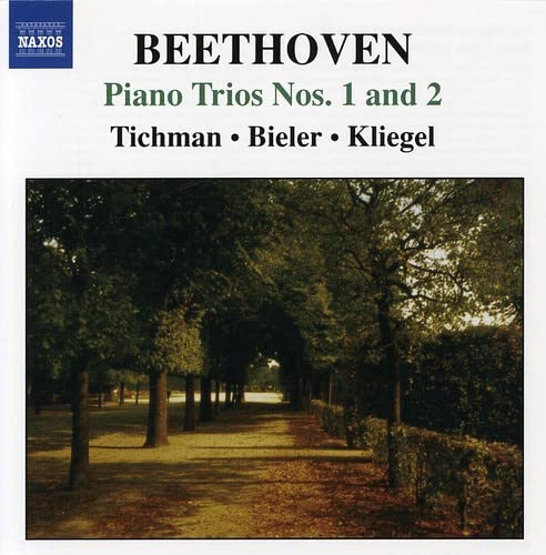 CD cover for Beethoven piano trios featuring a tree-lined path.