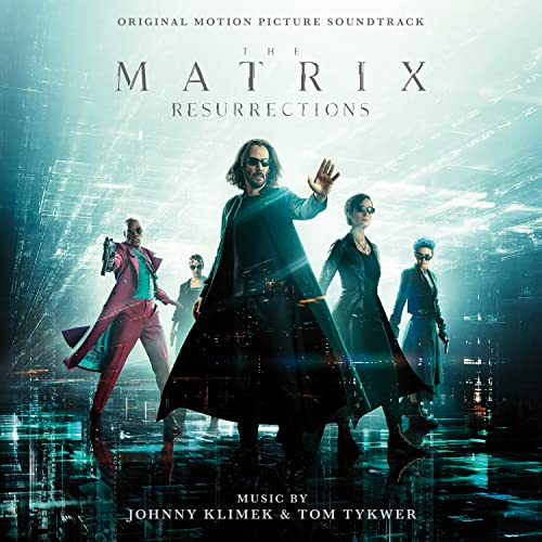 CD cover for "The Matrix Resurrections" soundtrack featuring Keanu Reeves and cast.