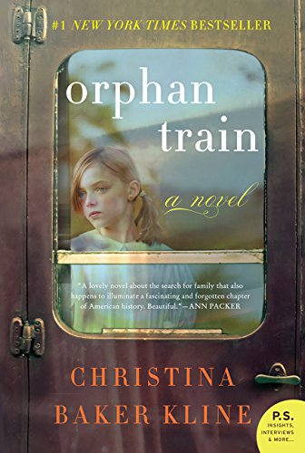 Book cover: “Orphan Train” by Christina Baker Kline, featuring a girl in a train window.