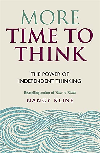 Book cover titled More Time to Think by Nancy Kline with blue wave illustration.