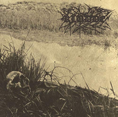 A sepia-toned album cover featuring a skull in tall grass with thorny logo.