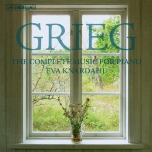 CD cover with “Grieg” text over a window view and flowers.