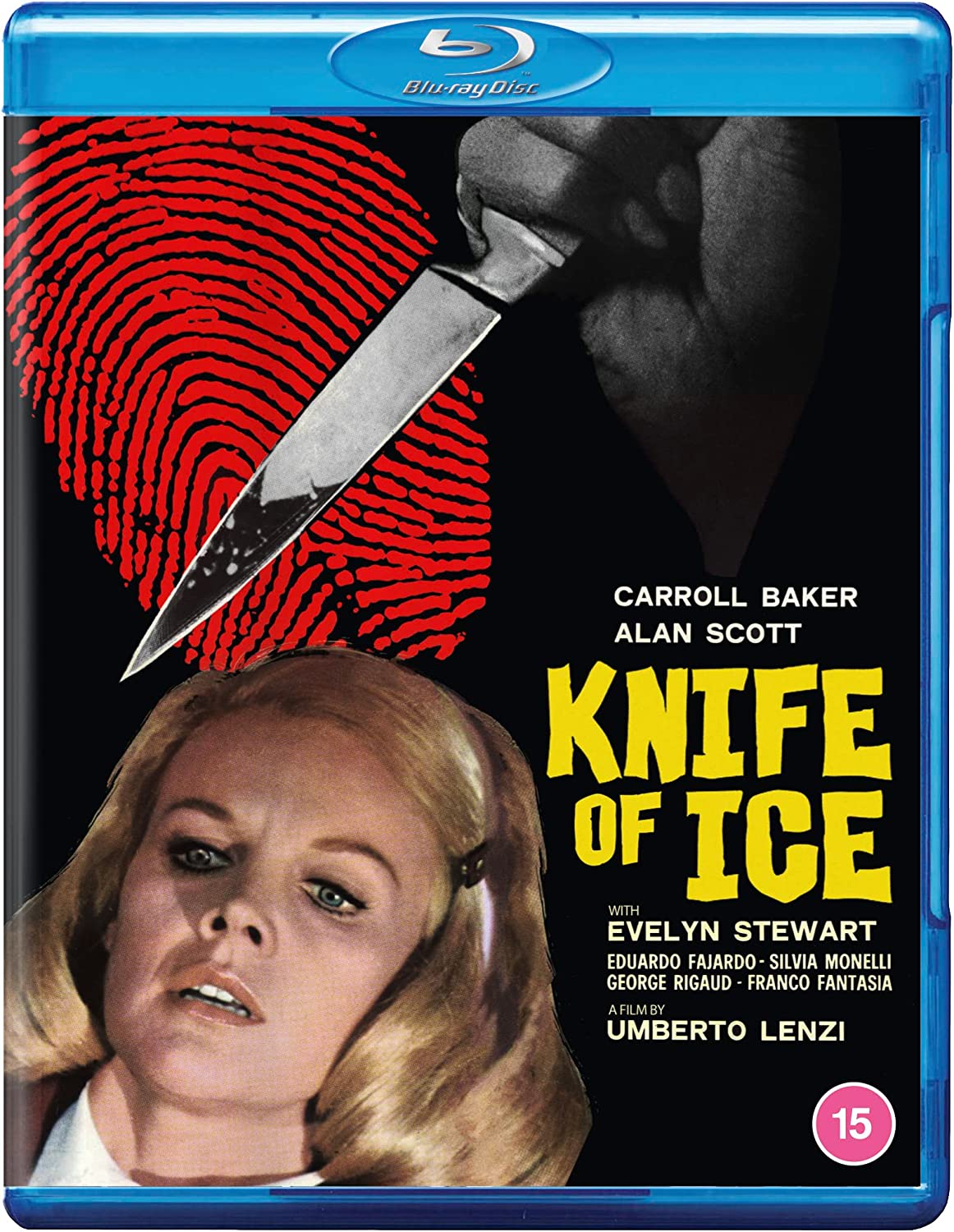 Blu-ray cover art featuring a hand holding a knife over a red fingerprint.