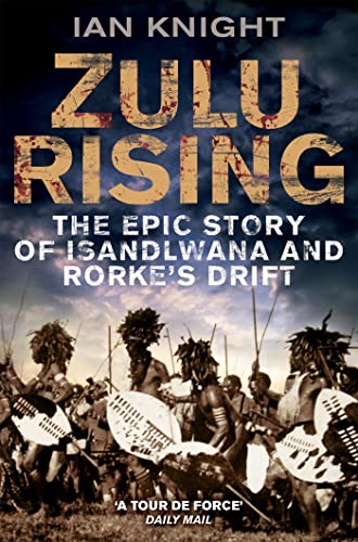 Book cover depicting Zulu warriors with spears, titled "Zulu Rising.