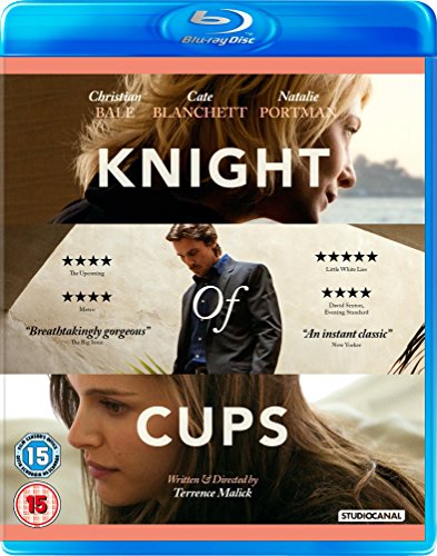 Blu-ray cover for “Knight of Cups” featuring Christian Bale and Natalie Portman.
