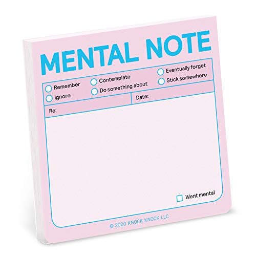 Pink sticky note pad with checkboxes and "Mental Note" text.