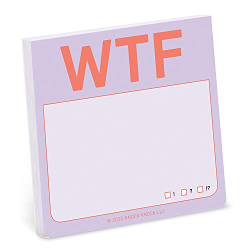 Lavender sticky note pad with "WTF" in coral lettering.