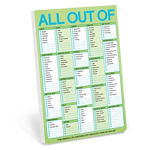 Pastel green grocery list pad with checkboxes for household items.