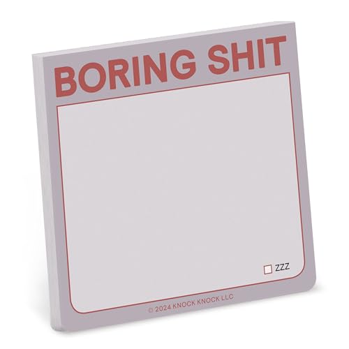 Square sticky note pad with "BORING SHIT" in red text.