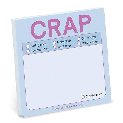 Pastel blue sticky note pad labeled "CRAP" with checkable options.