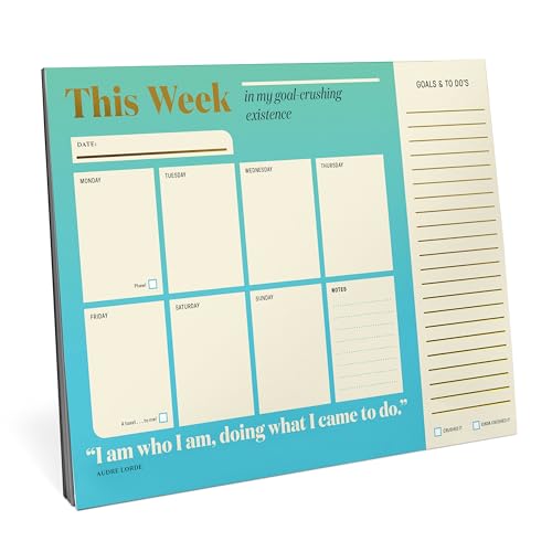 Teal and cream weekly planner with space for notes and goals.