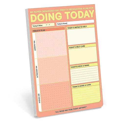 Pastel pink "Doing Today" notepad with sections for planning and notes.