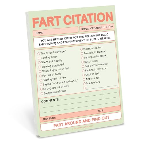 Pastel green notepad designed like a humorous "Fart Citation" form.