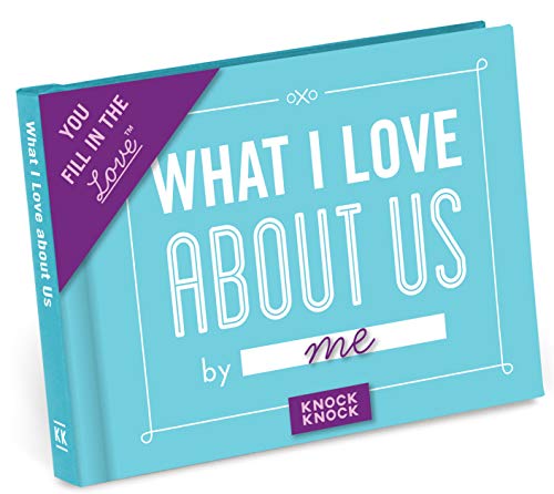 Light blue journal titled “What I Love About Us” with purple accent.