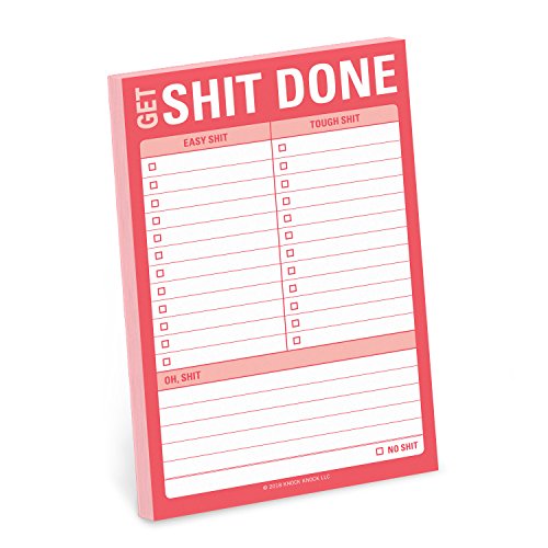 Pink sticky note pad with checklist and text "GET SHIT DONE".