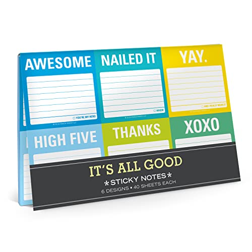 Colorful sticky note packet with encouraging phrases and lined writing space.