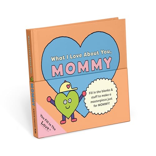 Orange journal with a blue heart and cartoon character, titled "Mommy.