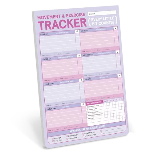 Pink weekly exercise tracker notepad with space for notes and rewards.