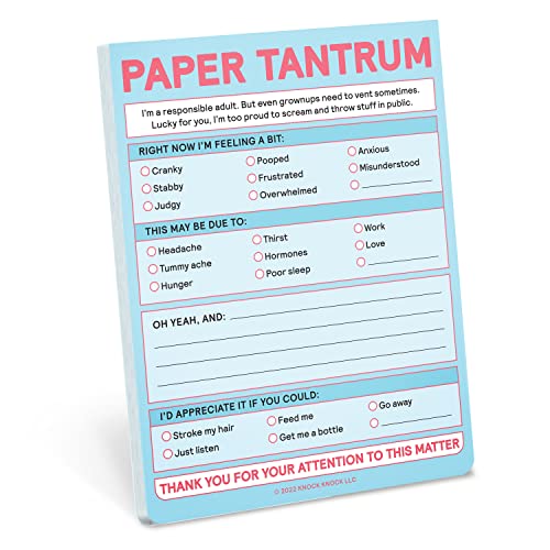 Pastel blue notepad with checkboxes for moods and complaints.