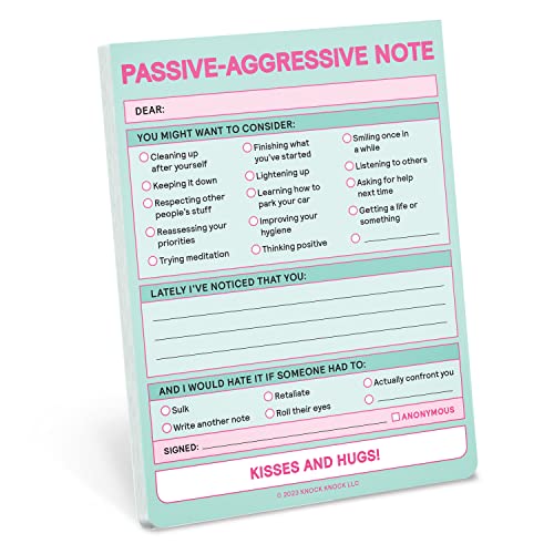 Pastel notepad with checkboxes for passive-aggressive notes and space to write.