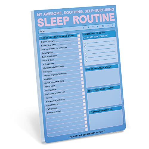 Blue sleep routine checklist pad with lines for notes and tasks.