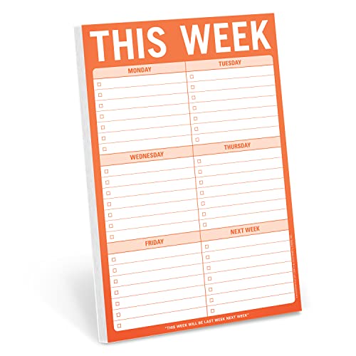 Orange weekly to-do list pad with checkboxes for each day.