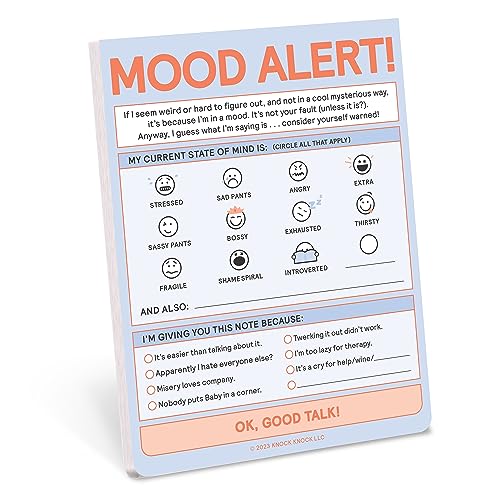 Pastel notepad with “Mood Alert!” and circles for selecting current feelings.