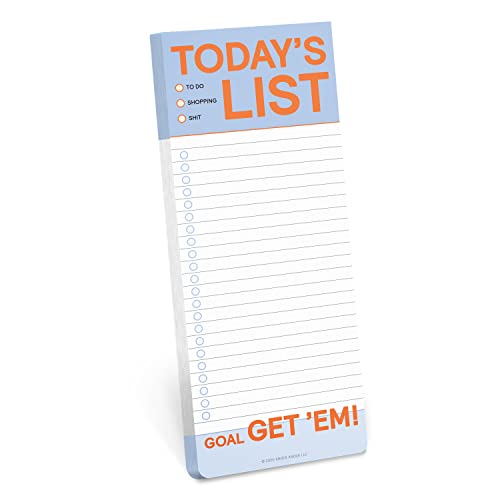Blue to-do list pad with orange accents and lined paper.
