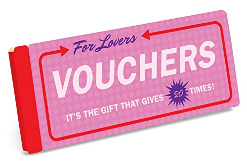 Pink and red booklet titled "Vouchers for Lovers" with starburst graphic.