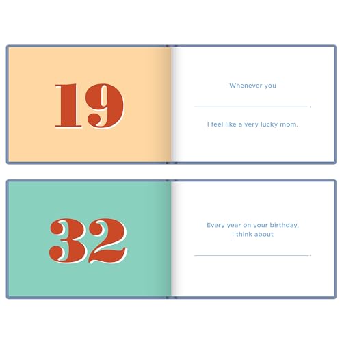Open fill-in-the-blank journal with numbered pages and prompts for a mother.