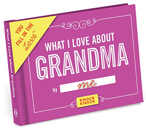Small pink "What I Love About Grandma" fill-in-the-blank gift book.