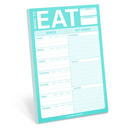 Mint green meal planning notepad with spaces for daily meals.