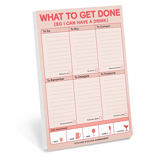 Pastel pink to-do list pad with checkboxes and drink illustrations.