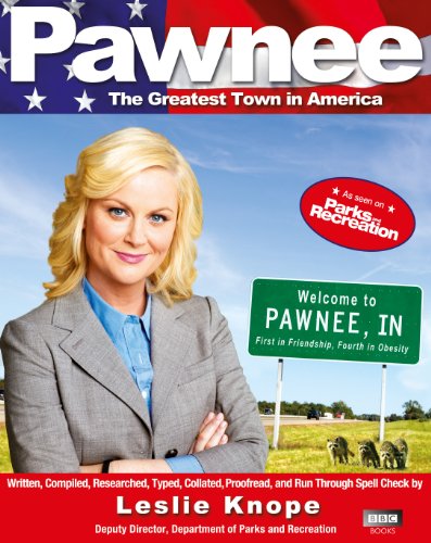 Book cover featuring Leslie Knope and a "Welcome to Pawnee" sign.