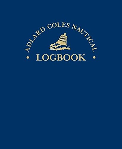 Dark blue cover of The Adlard Coles Nautical Logbook with a lighthouse logo.
