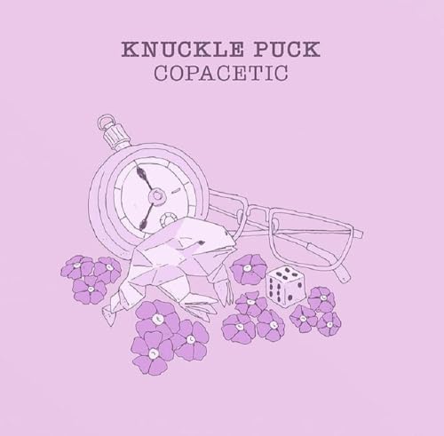 Copacetic" album cover by Knuckle Puck: pink background, geometric frog, clock, and glasses.