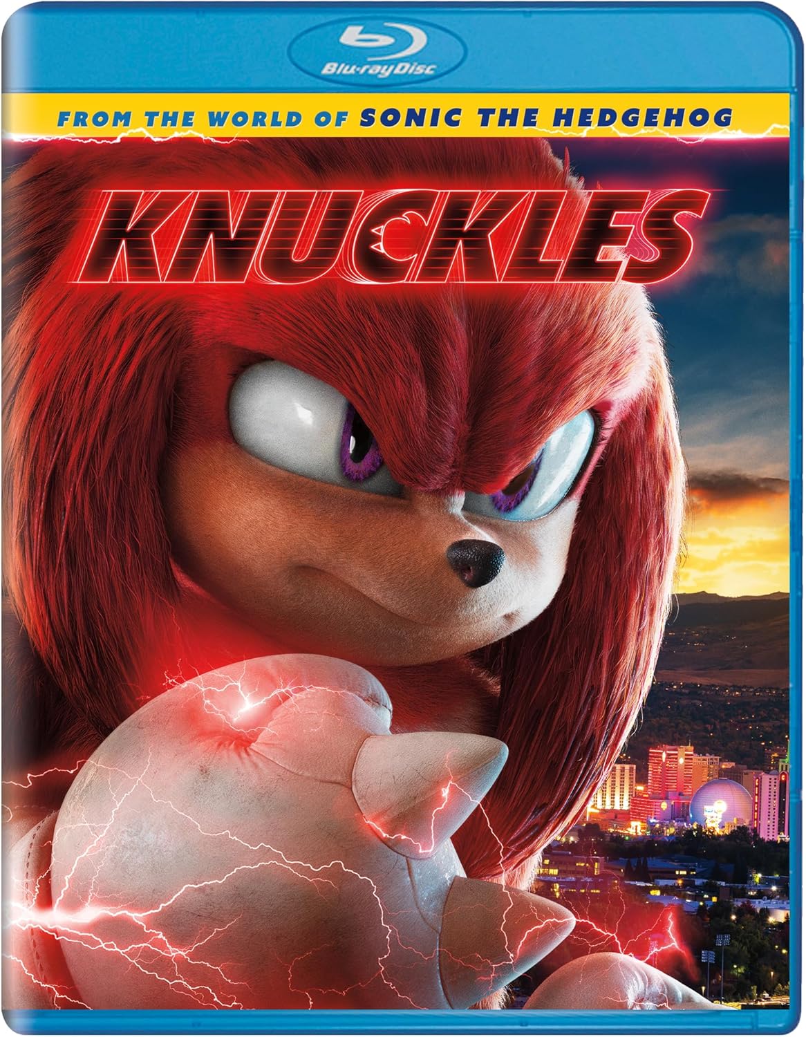 Knuckles the Echidna Blu-ray cover with city skyline background.