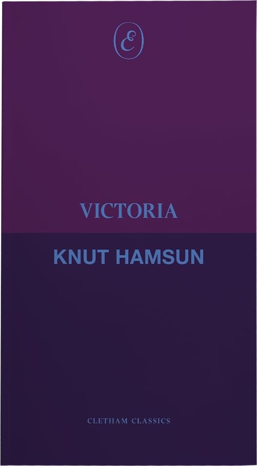 Dark purple book cover with white text: "Victoria" by Knut Hamsun.