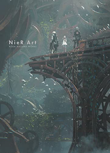 Nier artbook cover: two figures on a rusted, complex mechanical structure.