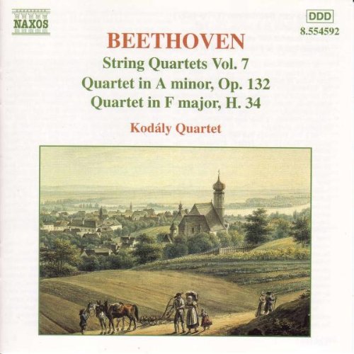 "CD cover with rural landscape painting and Beethoven's string quartets information."