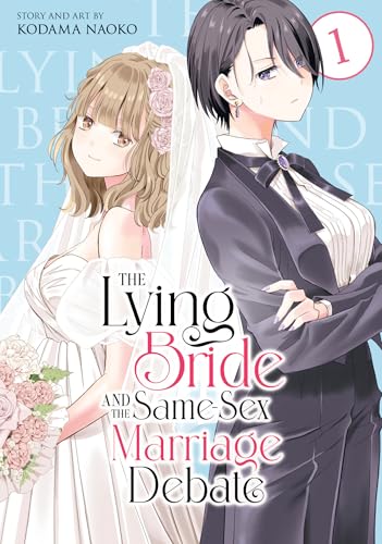 Two women in wedding attire, one in a veil and the other in a suit.